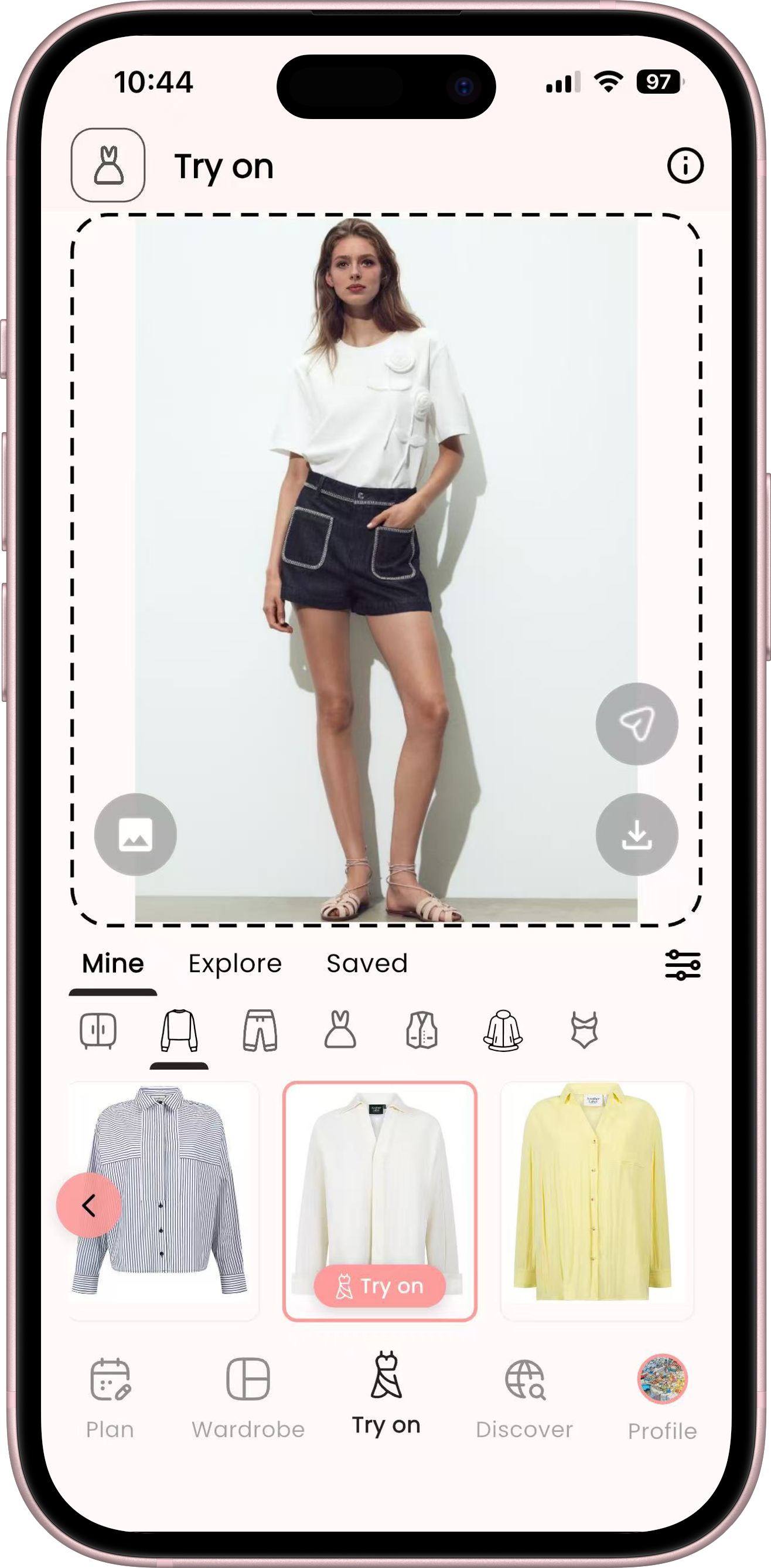 ViWear virtual try on app displayed on an iPhone