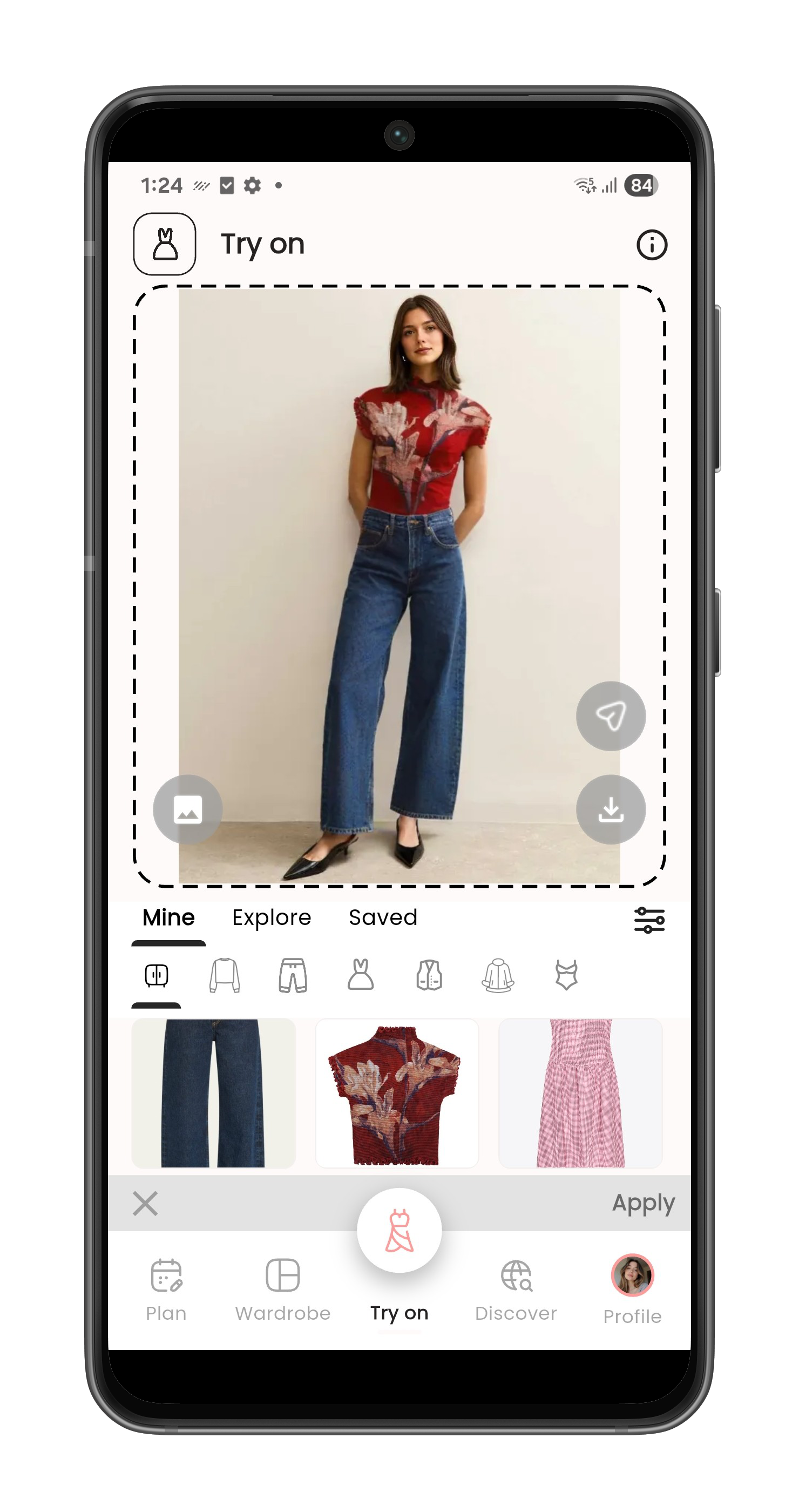 A virtual try-on result inside the ViWear app