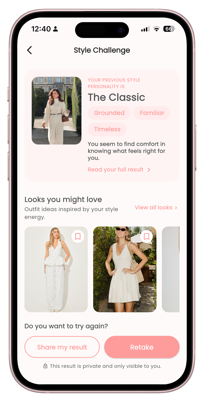 ViWear Style Challenge result showing The Classic fashion personality
